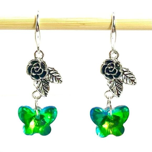 AUK Silver 925 Flower & Crystal Butterfly Dangles - Picture 6 of 10